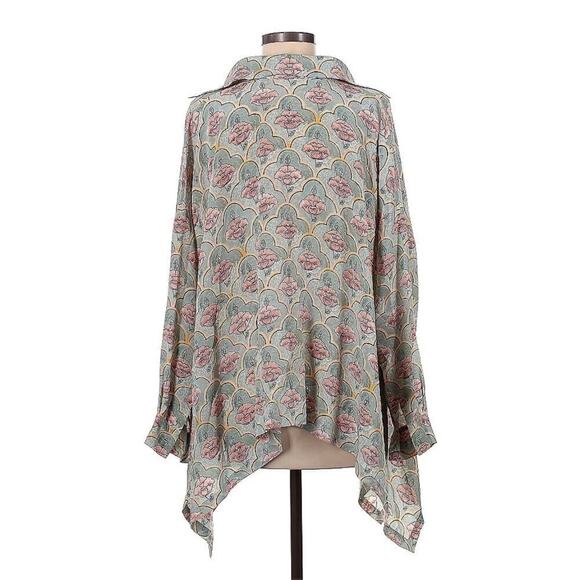 ESKANDAR 100% Silk Draping Tunic Blouse Shirt 0 Jaipur Tile Button Up Top $1200 - Picture 4 of 6